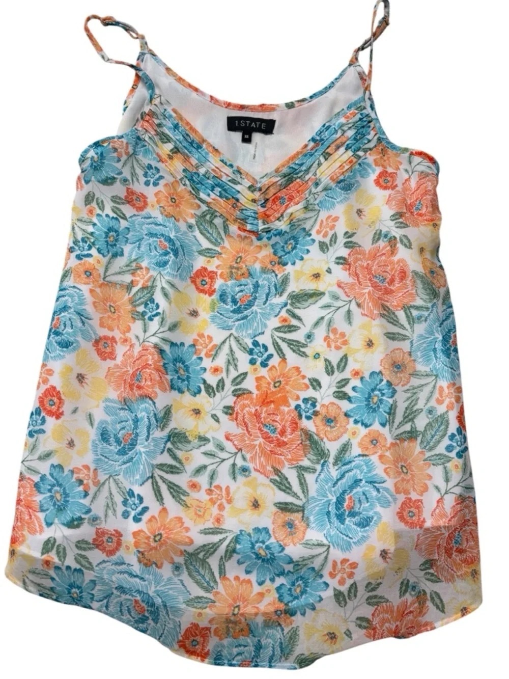 STATE Floral Camisole Tank Top - Blue, Coral & Yellow